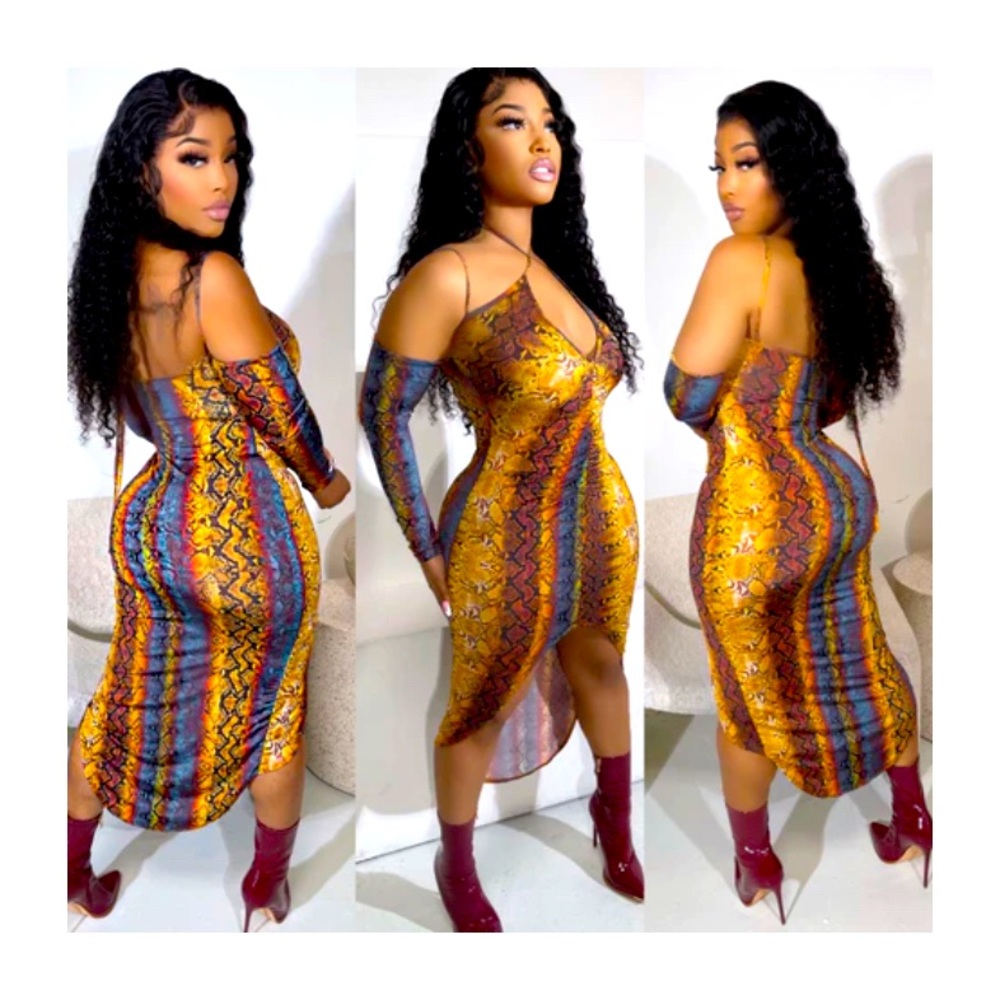 Multi color snake print midi dress